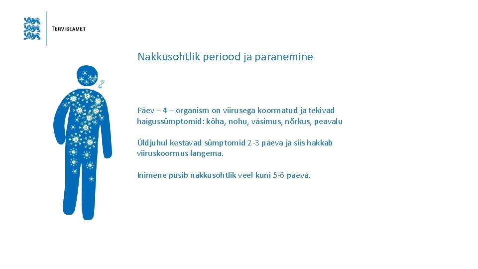 Nakkusohtlik periood ja paranemine Päev – 4 – organism on viirusega koormatud ja tekivad