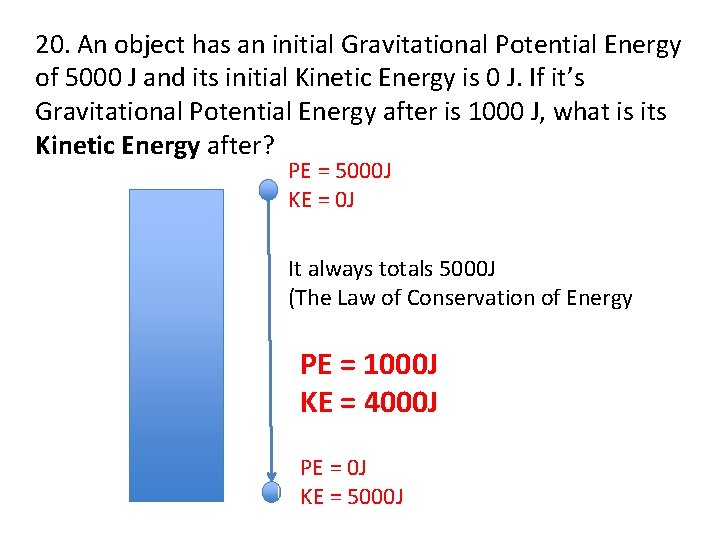 20. An object has an initial Gravitational Potential Energy of 5000 J and its