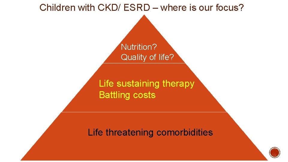 Children with CKD/ ESRD – where is our focus? Nutrition? Quality of life? Life Children with CKD/ ESRD – where is our focus? Nutrition? Quality of life? Life