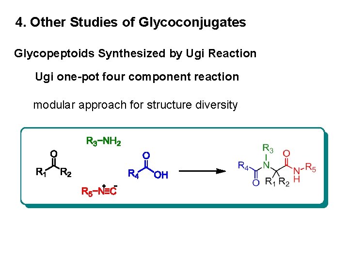 4. Other Studies of Glycoconjugates Glycopeptoids Synthesized by Ugi Reaction Ugi one-pot four component