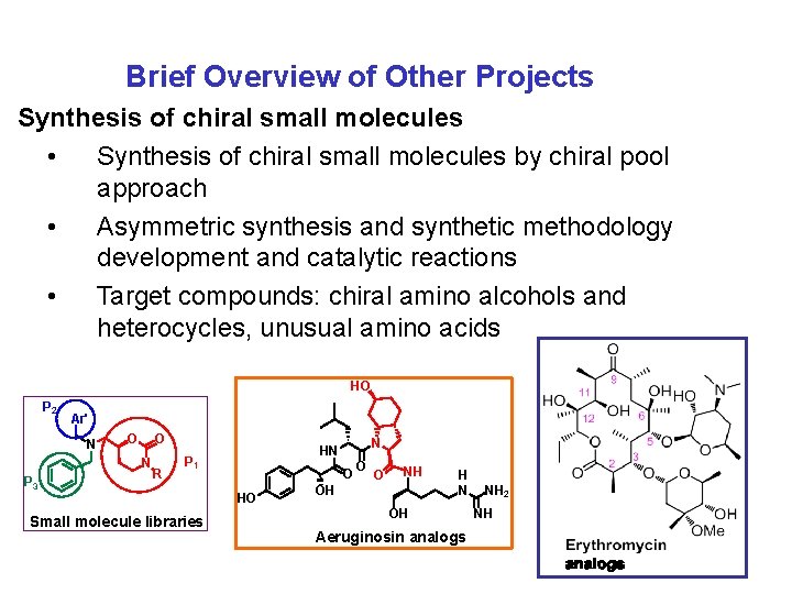 Brief Overview of Other Projects Synthesis of chiral small molecules • Synthesis of chiral