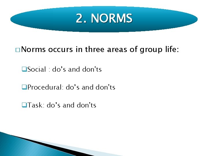 2. NORMS � Norms occurs in three areas of group life: q. Social :