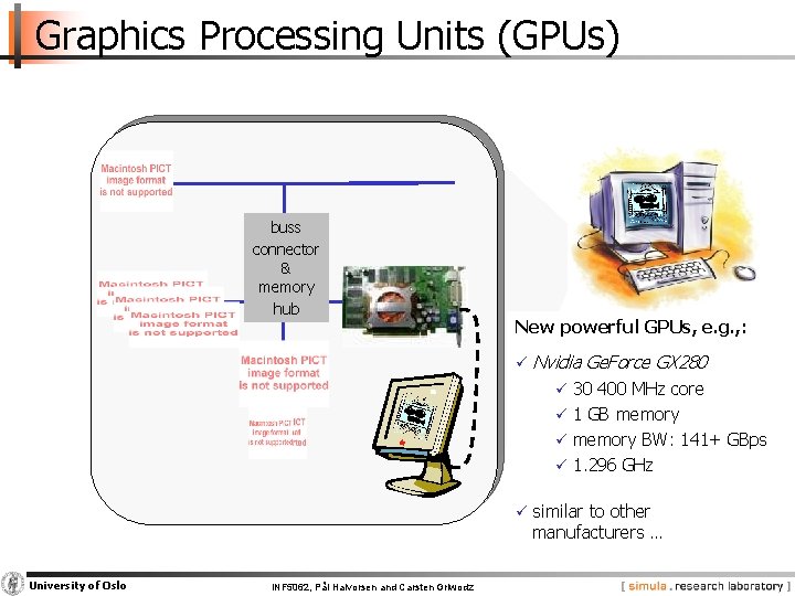 Graphics Processing Units (GPUs) buss connector & memory hub New powerful GPUs, e. g.