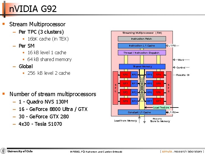 n. VIDIA G 92 § Stream Multiprocessor − Per TPC (3 clusters) Streaming Multiprocessor