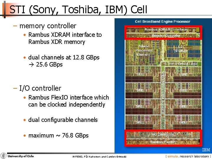 STI (Sony, Toshiba, IBM) Cell − memory controller • Rambus XDRAM interface to Rambus