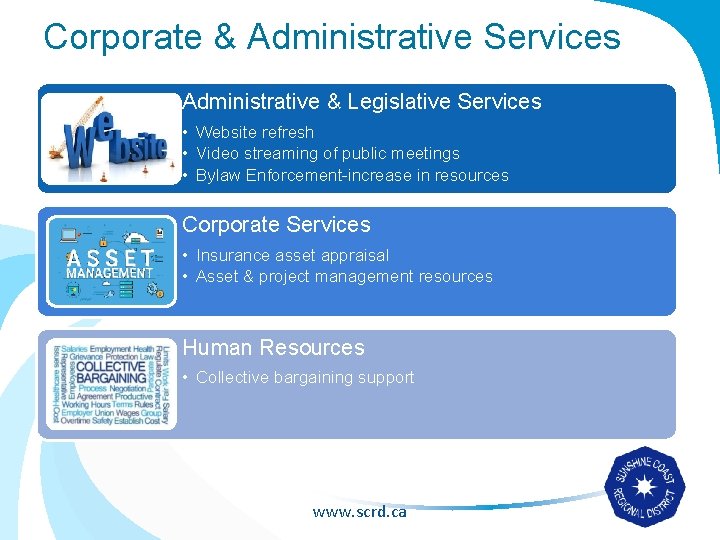 Corporate & Administrative Services Administrative & Legislative Services • Website refresh • Video streaming