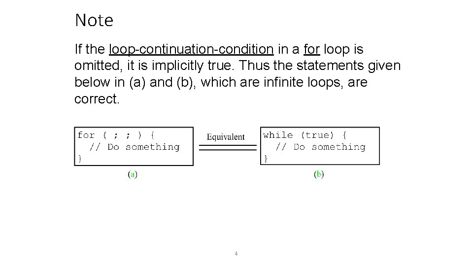 Note If the loop-continuation-condition in a for loop is omitted, it is implicitly true.