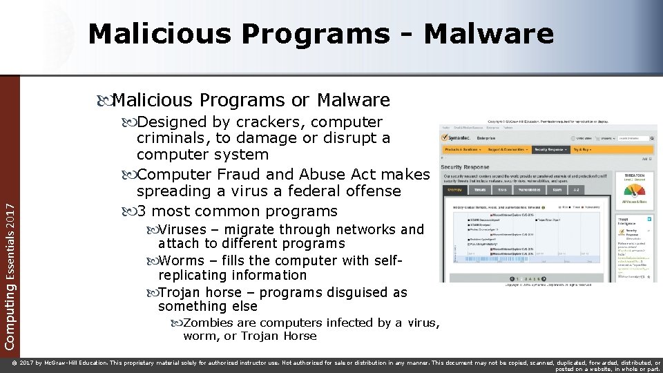 Malicious Programs - Malware Malicious Programs or Malware Computing Essentials 2017 Designed by crackers,