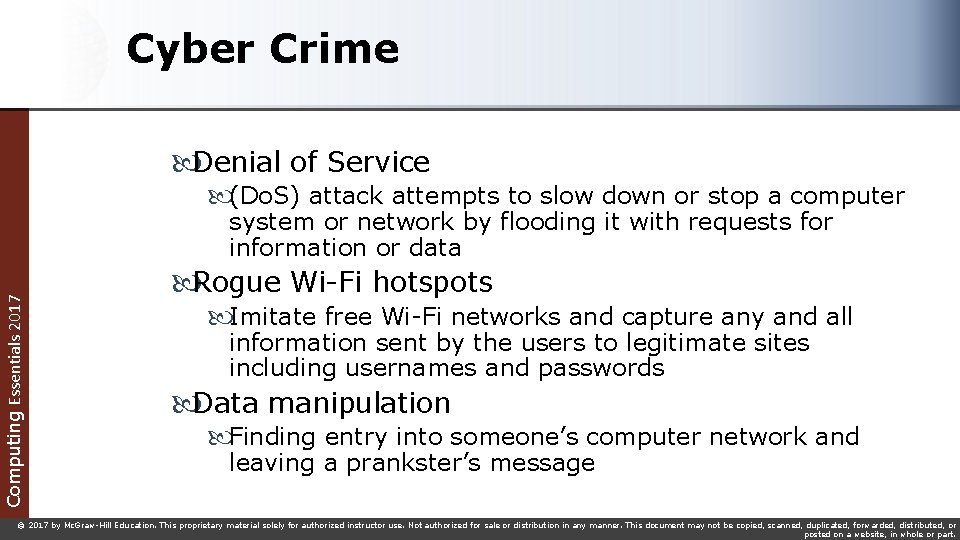 Cyber Crime Denial of Service (Do. S) attack attempts to slow down or stop