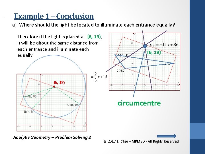 . Example 1 – Conclusion a) Where should the light be located to illuminate