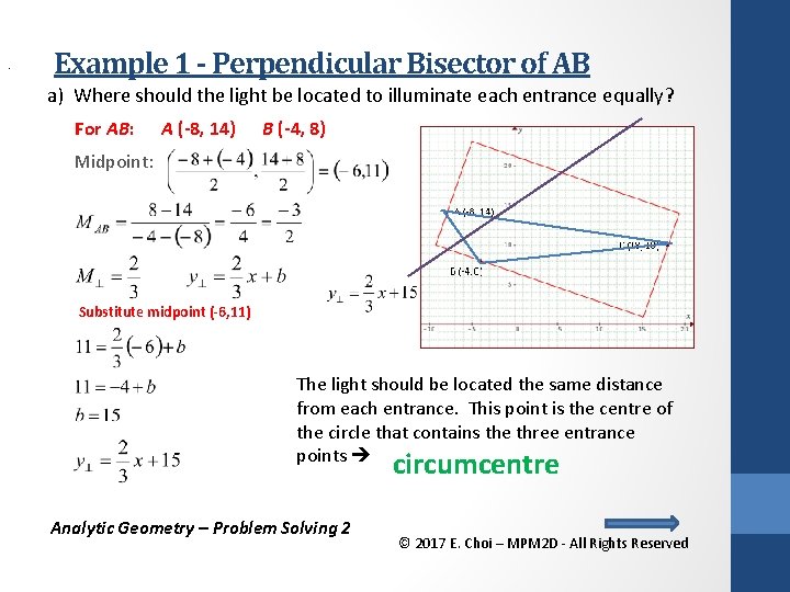 . Example 1 - Perpendicular Bisector of AB a) Where should the light be