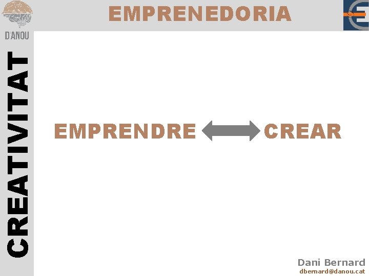 CREATIVITAT EMPRENEDORIA EMPRENDRE CREAR Dani Bernard dbernard@danou. cat 