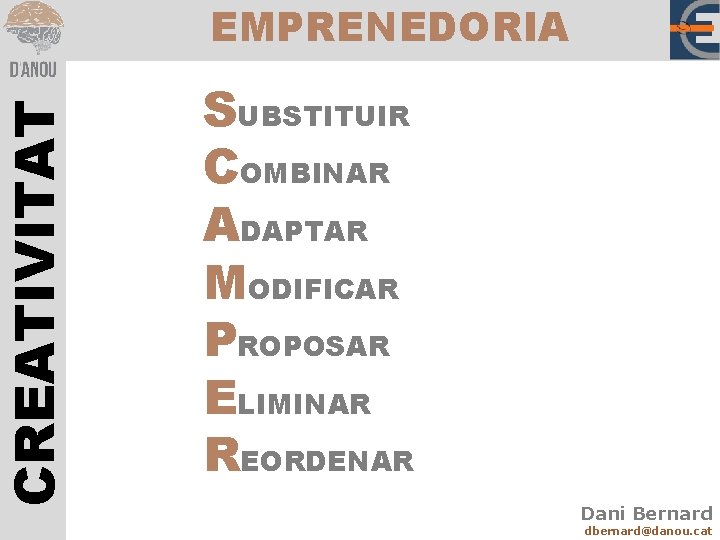 CREATIVITAT EMPRENEDORIA SUBSTITUIR COMBINAR ADAPTAR MODIFICAR PROPOSAR ELIMINAR REORDENAR Dani Bernard dbernard@danou. cat 