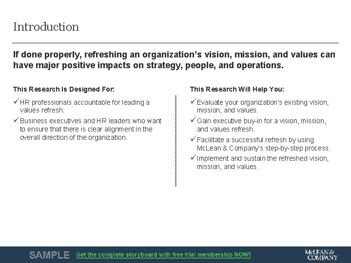 Introduction If done properly, refreshing an organization’s vision, mission, and values can have major