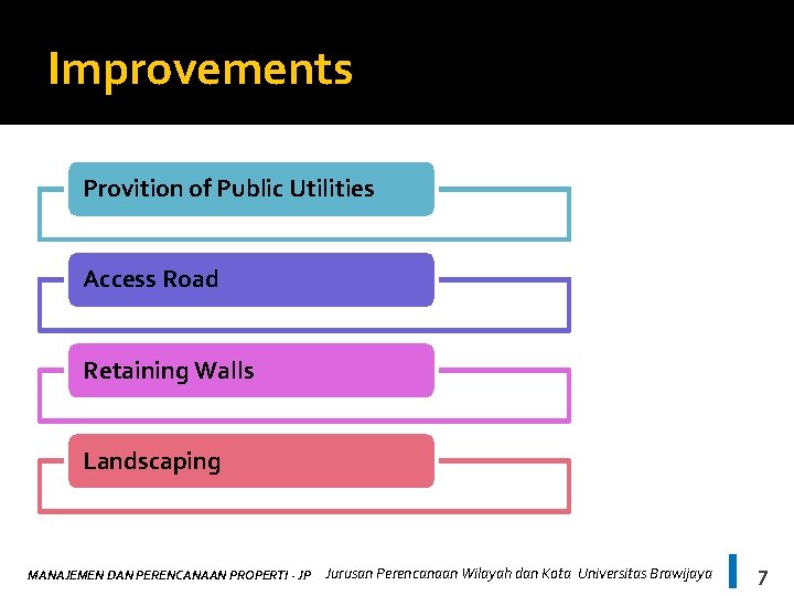 Improvements Provition of Public Utilities Access Road Retaining Walls Landscaping MANAJEMEN DAN PERENCANAAN PROPERTI