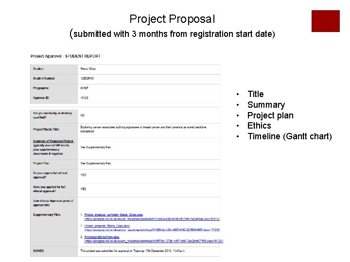 Project Proposal (submitted with 3 months from registration start date) • • • Title Project Proposal (submitted with 3 months from registration start date) • • • Title