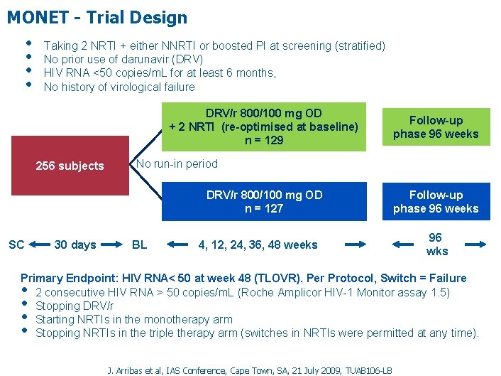 MONET - Trial Design • • Taking 2 NRTI + either NNRTI or boosted MONET - Trial Design • • Taking 2 NRTI + either NNRTI or boosted