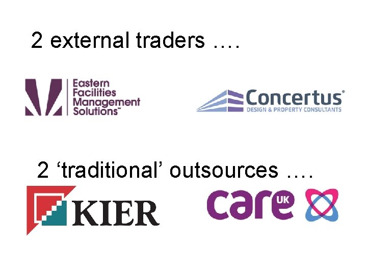 2 external traders …. 2 ‘traditional’ outsources …. 