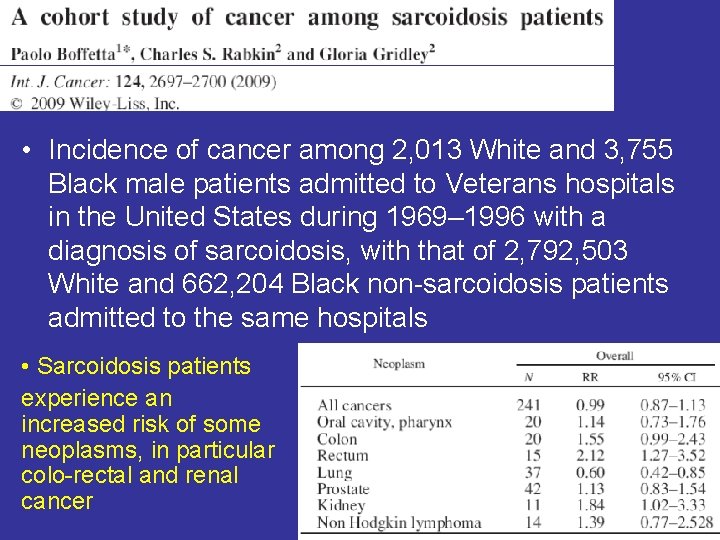  • Incidence of cancer among 2, 013 White and 3, 755 Black male