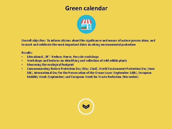 Green calendar Overall objective: To inform citizens about the significance and means of nature