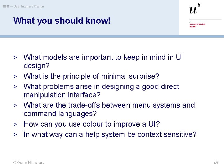 ESE — User Interface Design What you should know! > What models are important