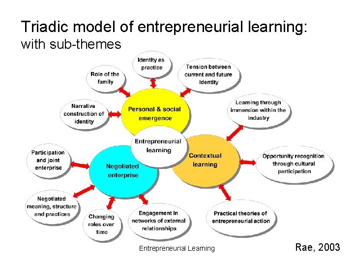 Triadic model of entrepreneurial learning: with sub-themes Entrepreneurial Learning Rae, 2003 