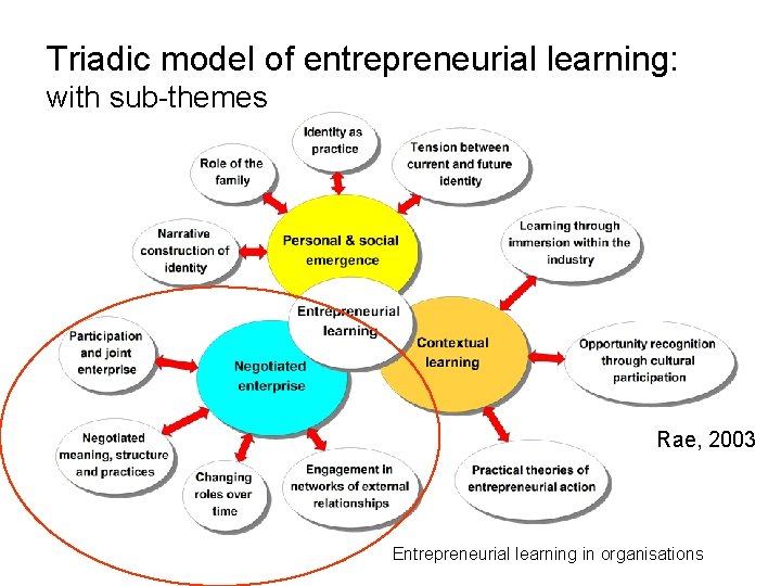 Triadic model of entrepreneurial learning: with sub-themes Rae, 2003 Entrepreneurial learning in organisations 