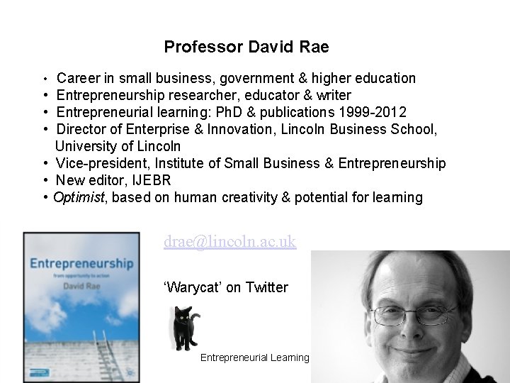 Professor David Rae Career in small business, government & higher education • Entrepreneurship researcher,