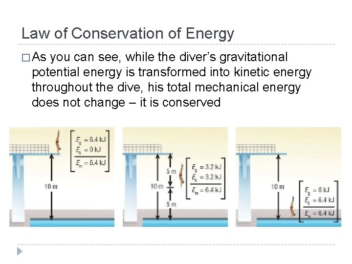 Law of Conservation of Energy � As you can see, while the diver’s gravitational