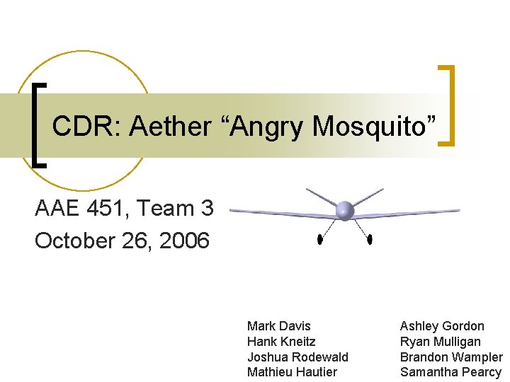 CDR: Aether “Angry Mosquito” AAE 451, Team 3 October 26, 2006 Mark Davis Hank