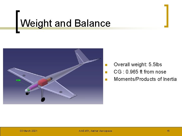 Weight and Balance n n n 03 March 2021 AAE 451, Aether Aerospace Overall