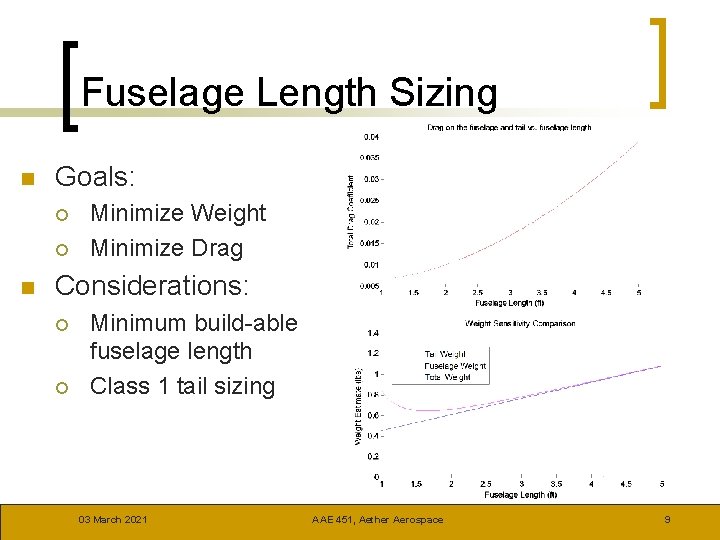 Fuselage Length Sizing n Goals: ¡ ¡ n Minimize Weight Minimize Drag Considerations: ¡