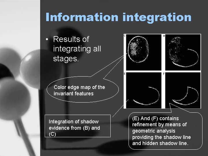 Information integration • Results of integrating all stages. Color edge map of the invariant