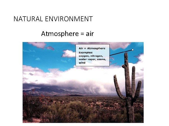 NATURAL ENVIRONMENT Atmosphere = air NATURAL ENVIRONMENT Atmosphere = air