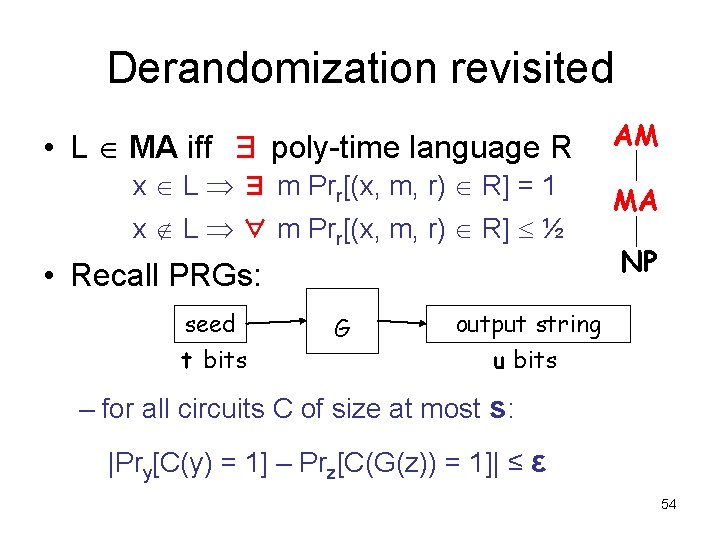 Derandomization revisited • L MA iff ∃ poly-time language R x L ∃ m