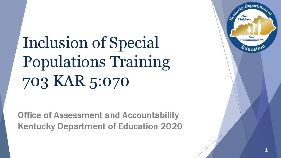 Inclusion of Special Populations Training 703 KAR 5: 070 Office of Assessment and Accountability