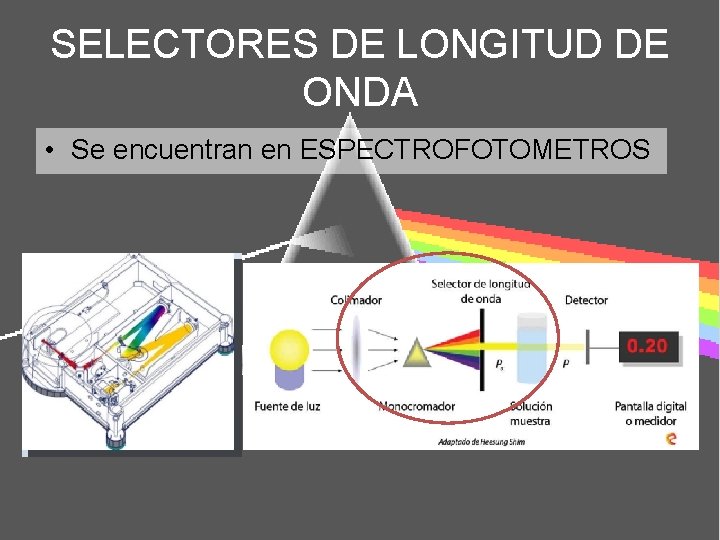 SELECTORES DE LONGITUD DE ONDA • Se encuentran en ESPECTROFOTOMETROS 