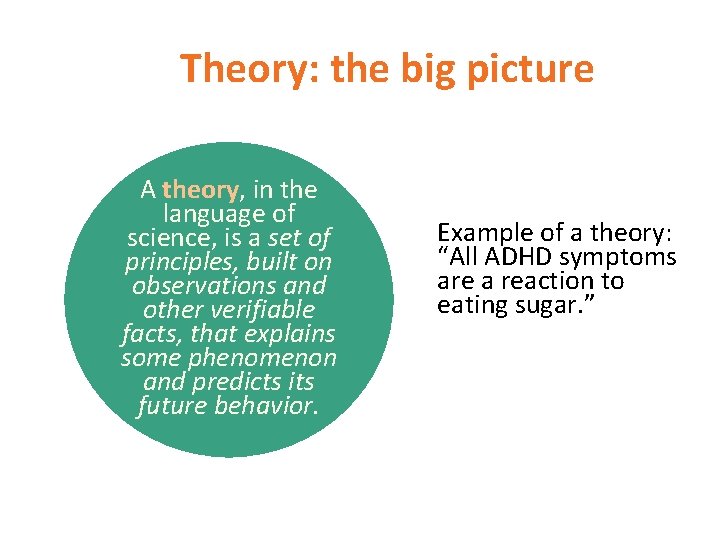 Theory: the big picture A theory, in the language of science, is a set