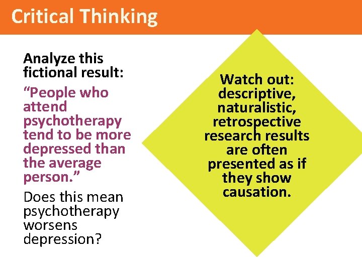 Critical Thinking Analyze this fictional result: “People who attend psychotherapy tend to be more