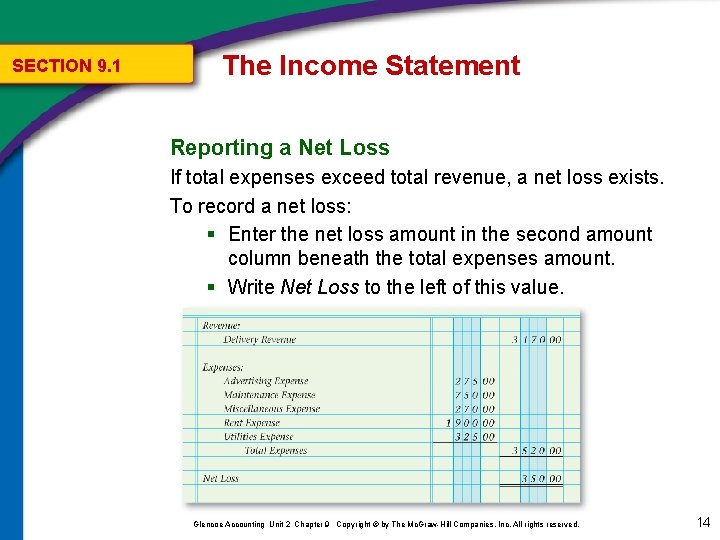 SECTION 9. 1 The Income Statement Reporting a Net Loss If total expenses exceed