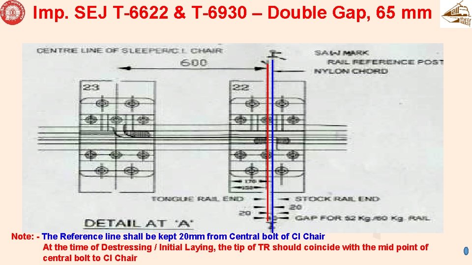 Imp. SEJ T-6622 & T-6930 – Double Gap, 65 mm Note: - The Reference
