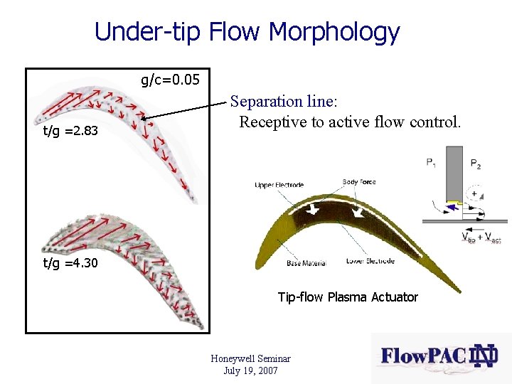 Under-tip Flow Morphology g/c=0. 05 t/g =2. 83 Separation line: Receptive to active flow