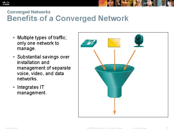 Converged Networks Benefits of a Converged Network § Multiple types of traffic; only one