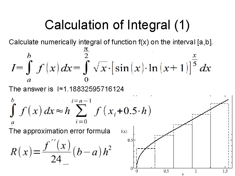 Calculation of Integral (1) Calculate numerically integral of function f(x) on the interval [a,
