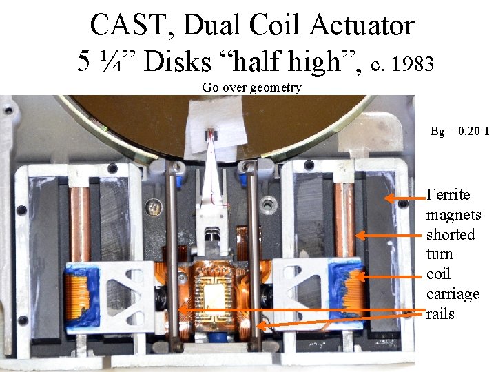 CAST, Dual Coil Actuator 5 ¼” Disks “half high”, c. 1983 Go over geometry