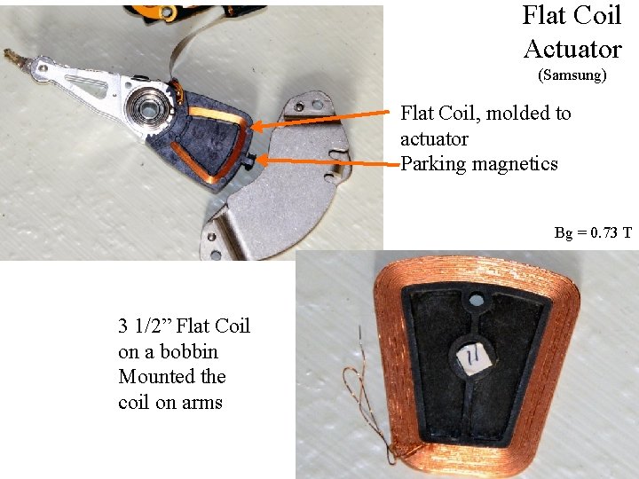 Flat Coil Actuator (Samsung) Flat Coil, molded to actuator Parking magnetics Bg = 0.