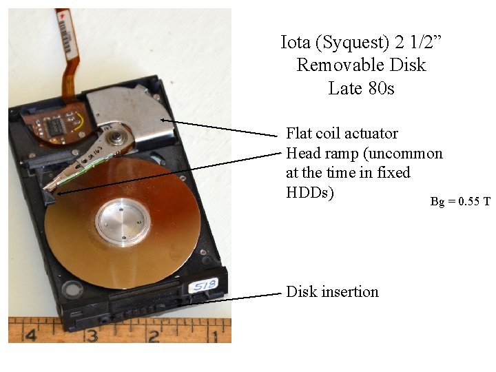 Iota (Syquest) 2 1/2” Removable Disk Late 80 s Flat coil actuator Head ramp