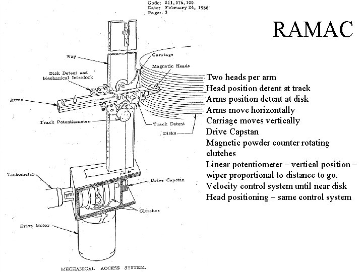 RAMAC Two heads per arm Head position detent at track Arms position detent at