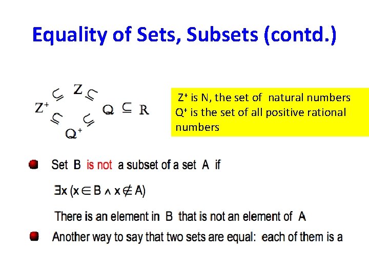 Equality of Sets, Subsets (contd. ) Z+ is N, the set of natural numbers