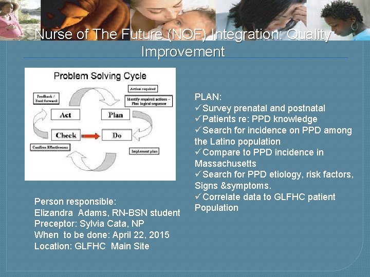 Nurse of The Future (NOF) Integration: Quality Improvement Person responsible: Elizandra Adams, RN-BSN student